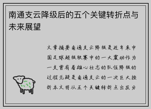 南通支云降级后的五个关键转折点与未来展望